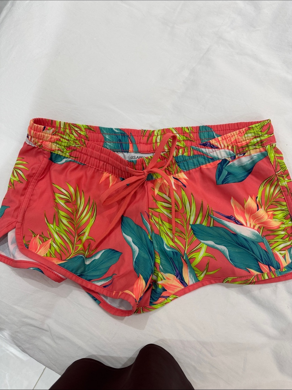 Tropical Coral Floral Drawstring Swim Shorts